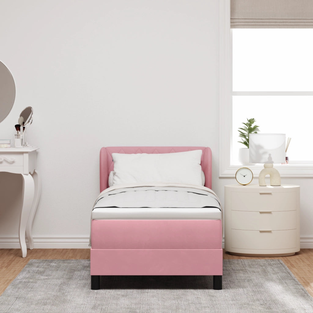 Letto Box Spring con Materasso Rosa 80x200 cm in Velluto di