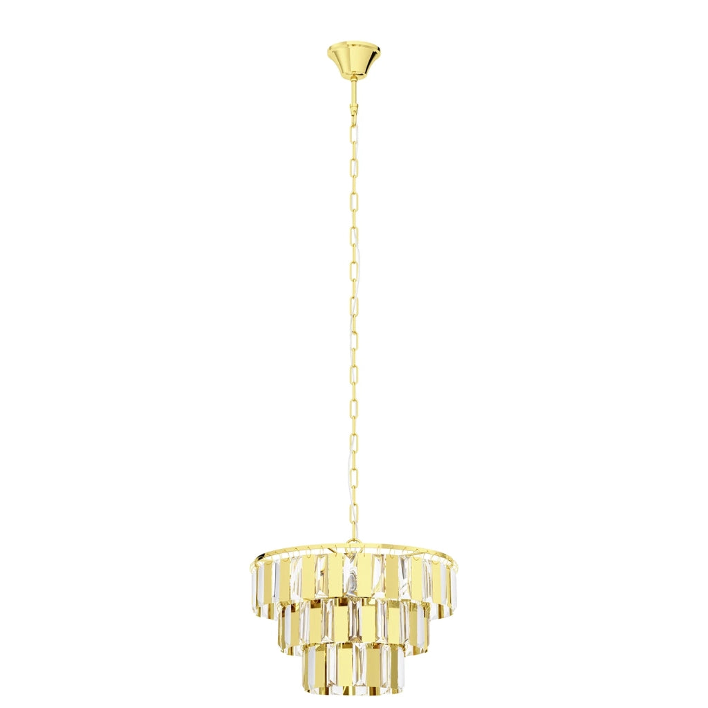 Lampadario A Sospensione Moderno Erseka Acciaio Ottone Cristallo 5 Luci E14