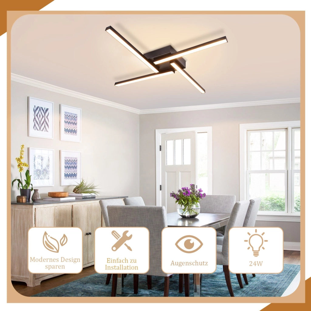 ZMH Lampada da soffitto LED soggiorno nero 24W moderna 3000k Lampada da soffitto cucina sala da pranzo