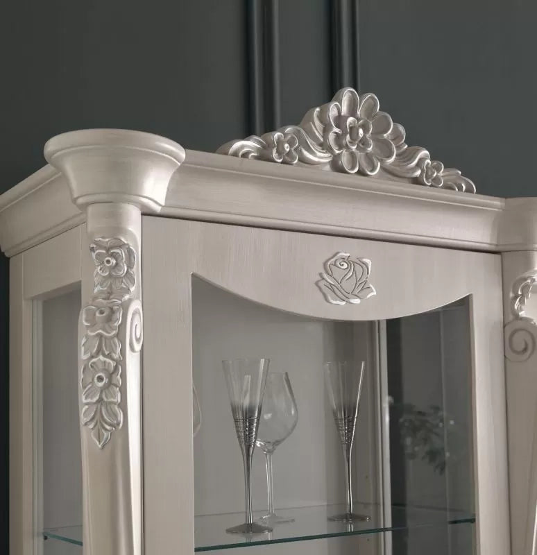 Parete attrezzata in legno shabby chic rilievo bianco opaco - Mobili 2G