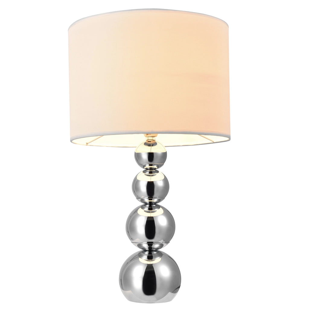 Lampada da Tavolo Snow con Paralume Cilindrico e Stelo Decorativo - Bianco / Cromo lux.pro