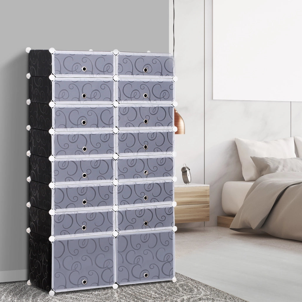 Scarpiera Salvaspazio Modulare da Ingresso in Plastica, 95x37x160cm, Bianco e Nero