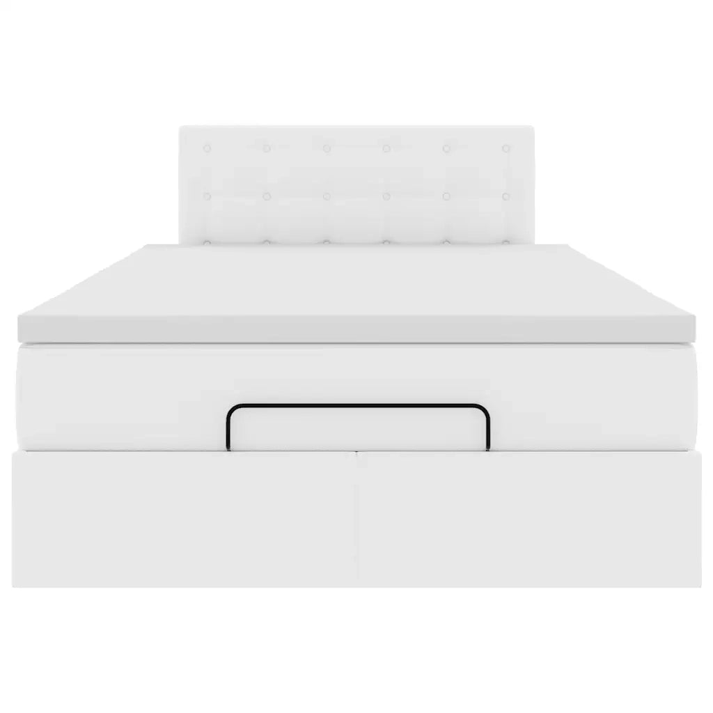 Struttura Letto Pouf con Materasso Bianco 120x190 cm Similpelle