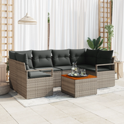 Set di divani giardino 7 pezzi con cuscini grigio polyrattan acacia