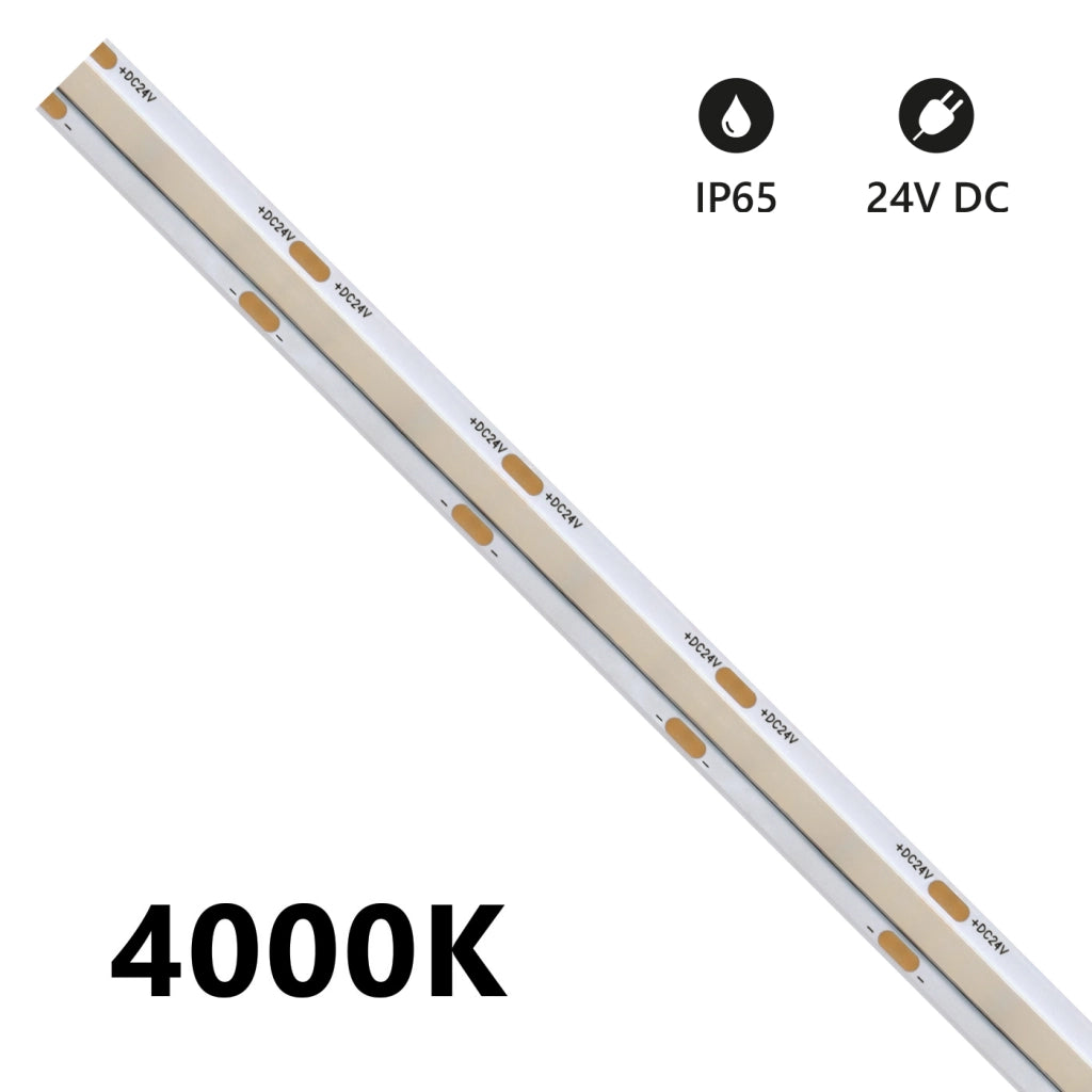 Alcapower Striscia LED SOB Serie IP65 5m 4000K 24V 15W/m 2100lm/m Alta Efficienza CRI 90 LED Strip Professionale per Illuminazione Interna ed Esterna