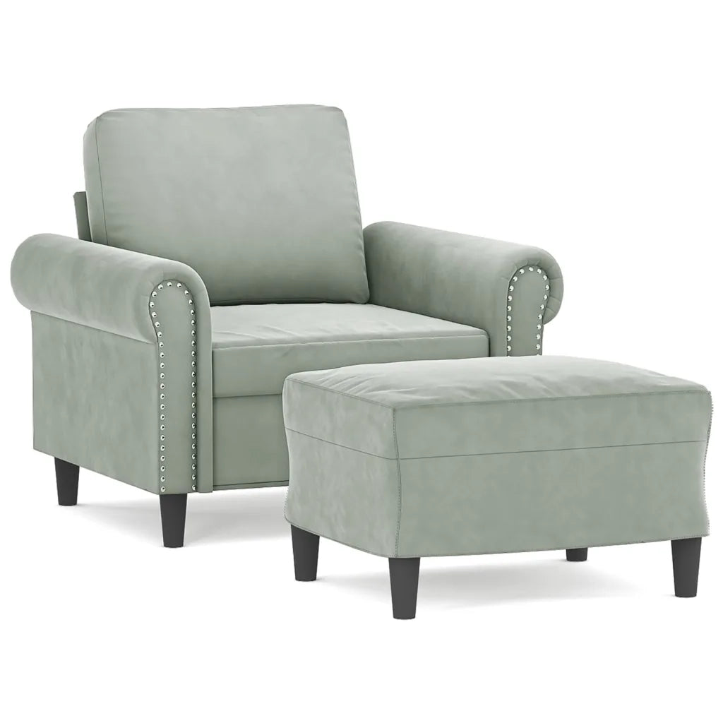 Poltrona con Poggiapiedi Grigio Chiaro 60 cm in Velluto