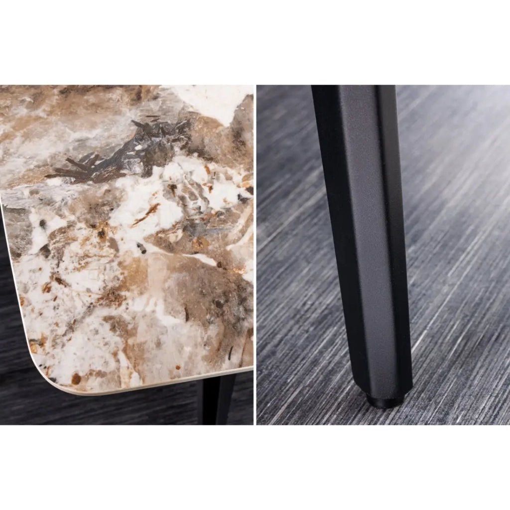 Tavolo da pranzo HEXA – Ceramica effetto pietra e metallo nero – 160 cm – Stile contemporaneo