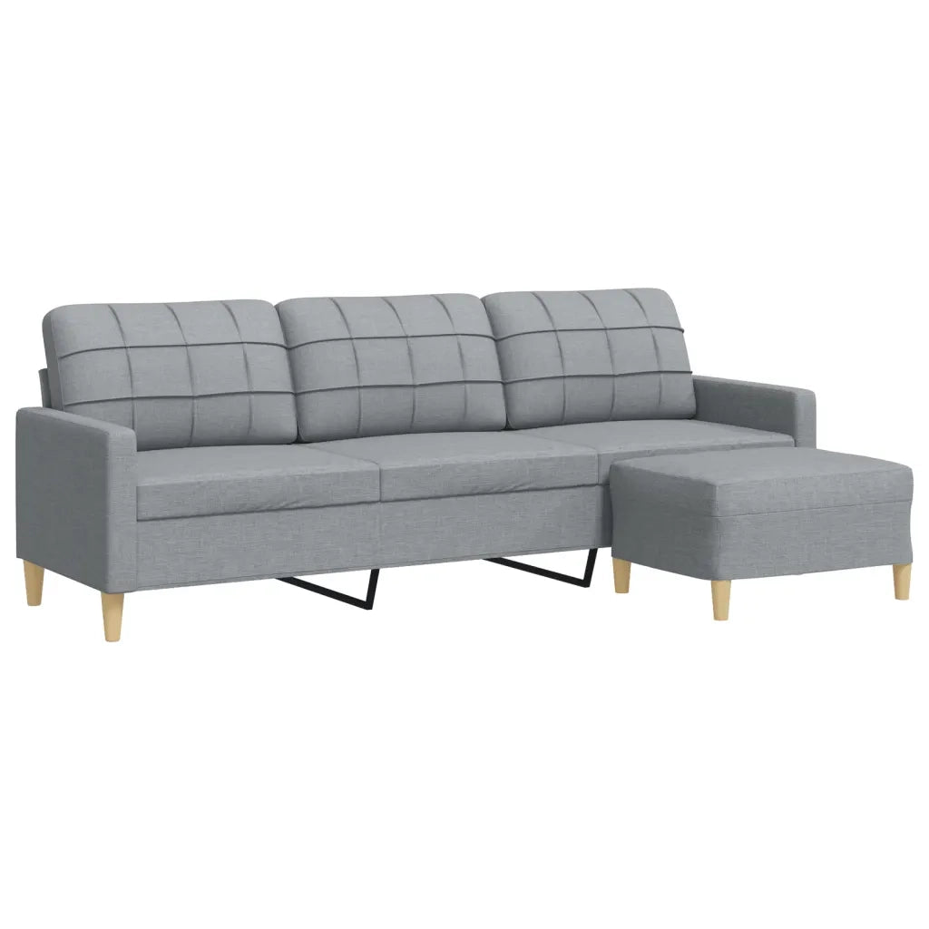 Divano a 3 Posti con Poggiapiedi-Sofa 3 Posti con Poggiapiedi Grigio Chiaro 210cm in Tessuto