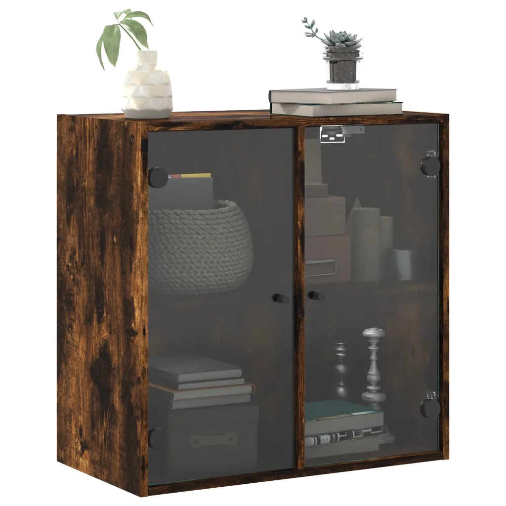 Mobile a Muro con Ante in Vetro Rovere Fumo 68x37x68,5 cm 836494