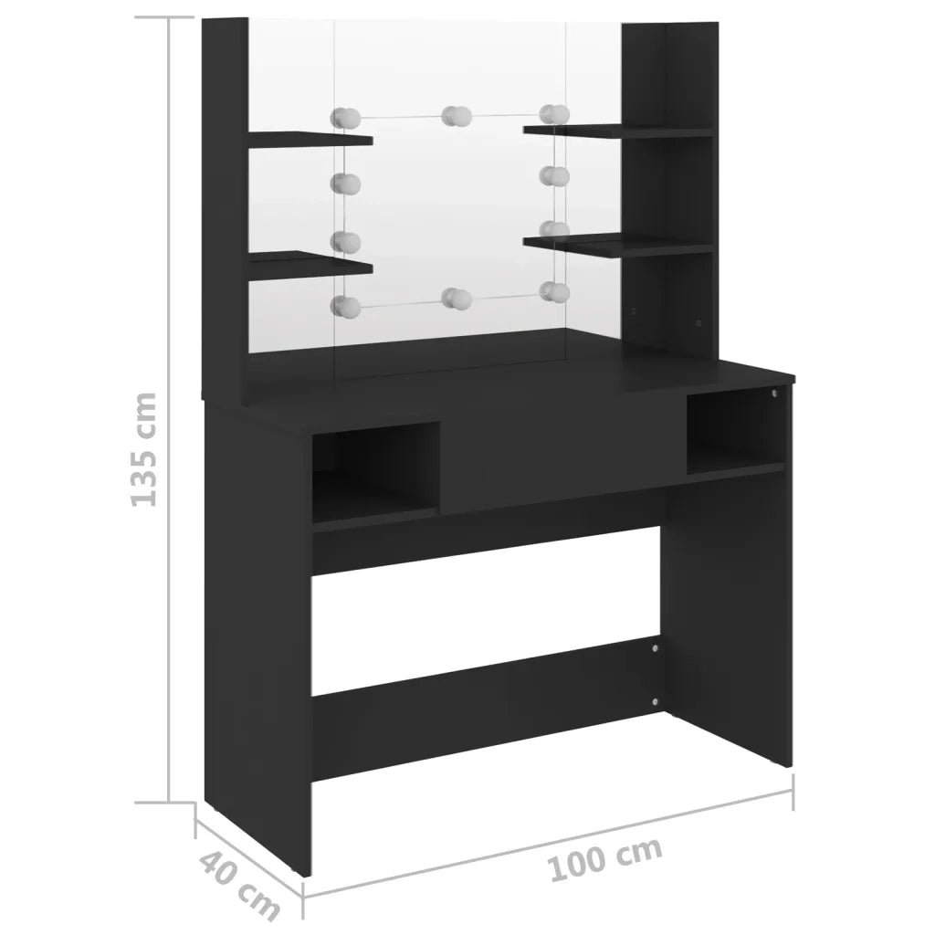 Toeletta con Luci LED 100x40x135 cm in MDF Nera cod mxl 65900
