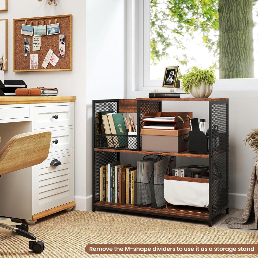 Supporto per Giradischi a 3 Ripiani, Fino a 300 Album, Porta Giradischi Vinili con 3 Separatori Rimovibili e Struttura in Metallo, Mensola di Archiviazione, 83x36x76,5 cm (Marrone)
