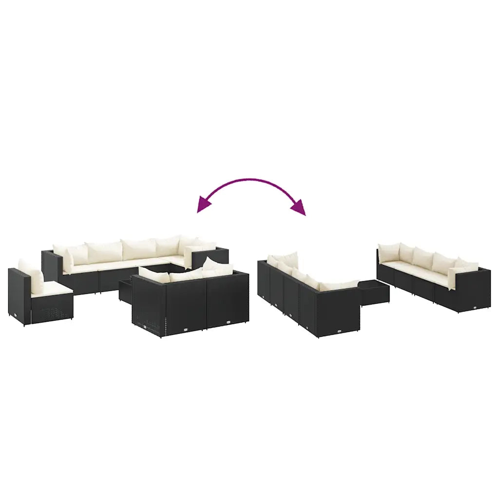 Set Salotto da Giardino con Cuscini 9pz Nero in Polyrattan 3308200