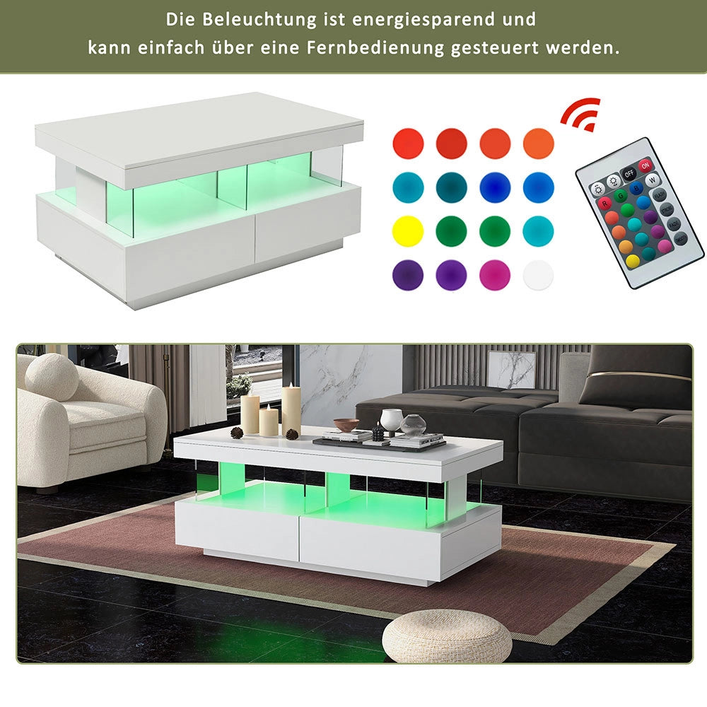 Tavolino moderno LED - Xylo - 100x60x49.5 cm - Bianco - Resistente ai graffi