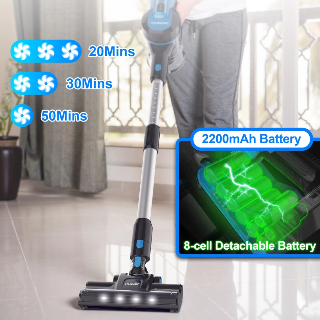 TASVAC S8 Aspirapolvere senza fili blu con display a LED e spazzola a rullo morbida