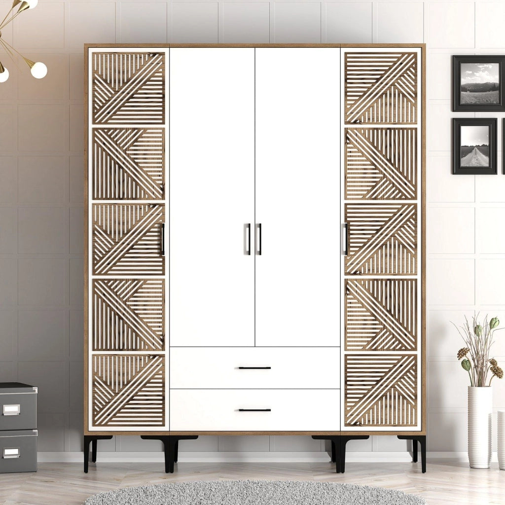 Armadio Camera da Letto Gavello, Guardaroba Grande 6 Ripiani, 160x201h cm Bianco
