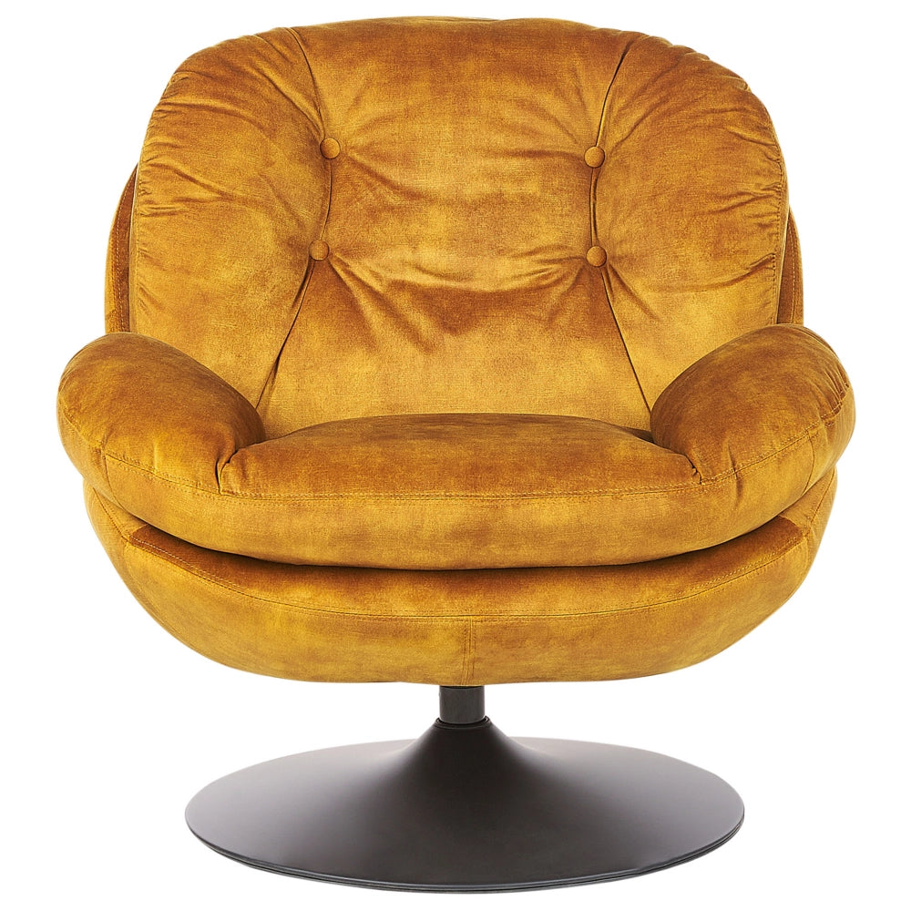 Poltrona girevole Velluto giallo Base singola con sedile imbottito Button Tufted