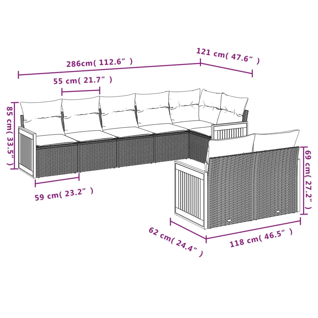 Set Divani da Giardino con Cuscini 8 pz Nero in Polyrattan 3260229