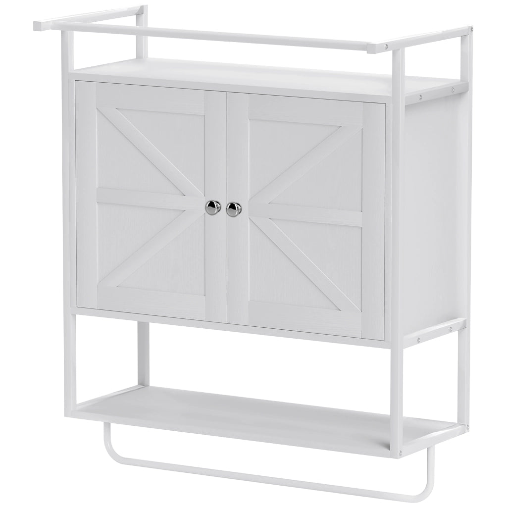 Armadietto Bagno Sospeso con Ante e Ripiano ¨C Zephmum ¨C Bianco 63x34x75 cm
