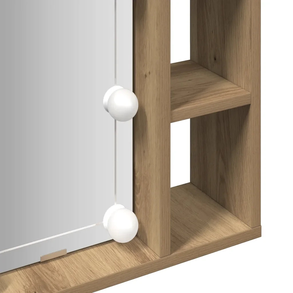 Mobiletto a specchio da parete con illuminazione a LED per riporre gioielli 76 x 15 x 55 cm finitura in rovere ingegnerizzato realizzato artigianalmente 02_0050999