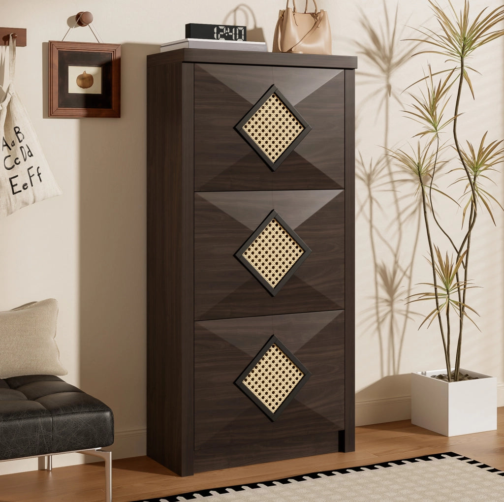 Mobile portascarpe vintage con 3 ante a ribalta 54x25x115 cm in finitura legno