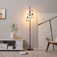 Lampada da Terra Industriale con 3 Paralumi e Intensità Regolabile, in Acciaio, 30x30x170.5 cm, Nero