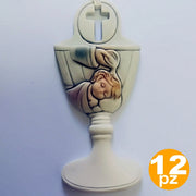 Trade Shop - Set 12 Bomboniere Battesimo Bambina Calice Acqua Santa Bianco Ceramica Appendino -