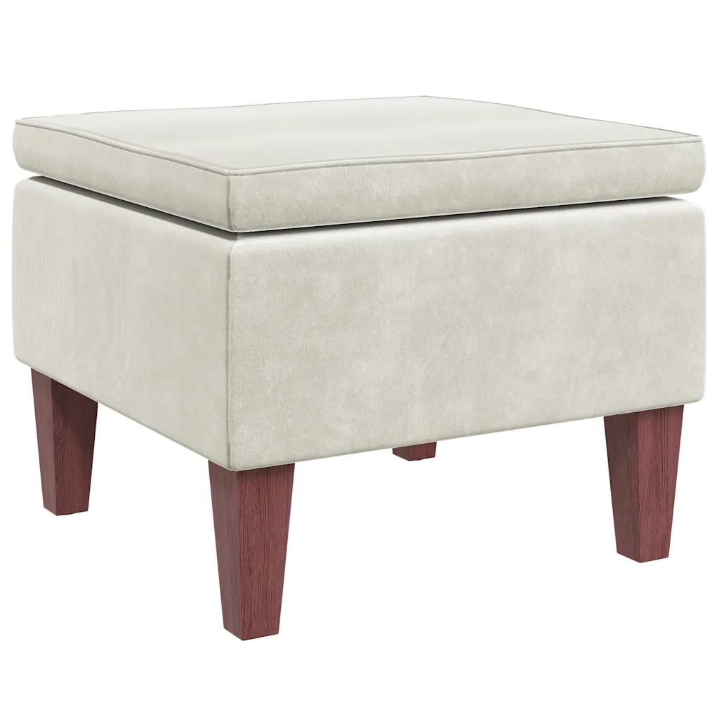 Poggiapiedi con Gambe in Legno Crema in Velluto 329466