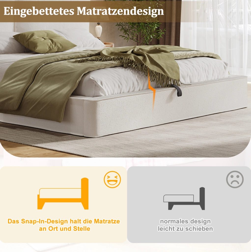 Letto matrimoniale contenitore bouclé beige 180x200 cm