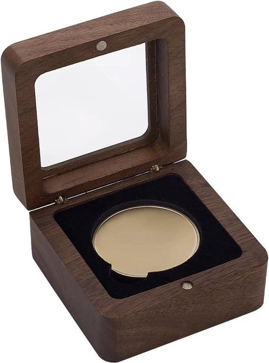 Scatola di Presentazione in Legno per Medaglie da 40mm - Interno Nero - Vetrata Visibile - Chiusura Magnetica - Cassetto per Medaglie - Custodia per Medaglie Commemorative