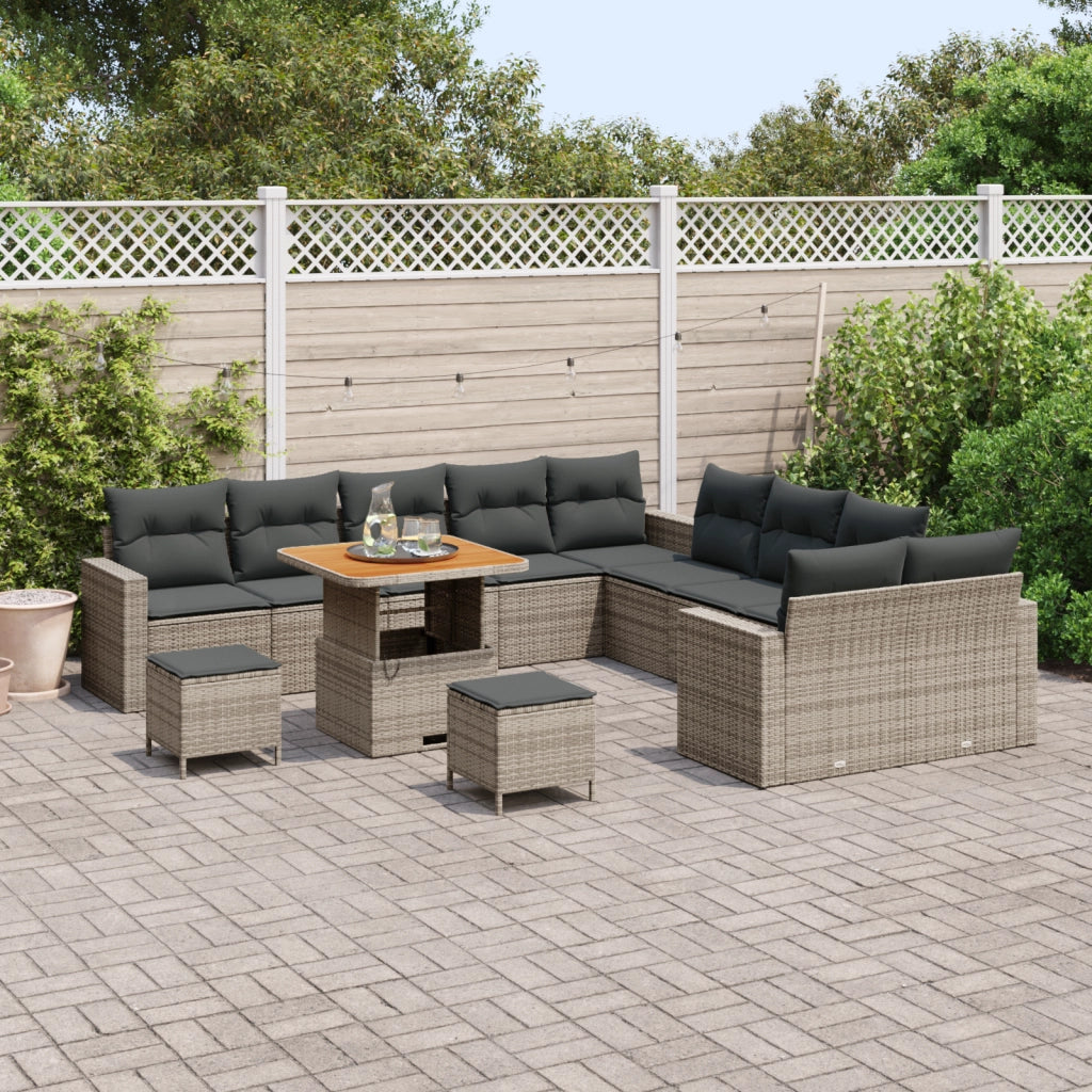 Set di divani da giardino con cuscini  13 pezzi grigio rattan poliestere acacia