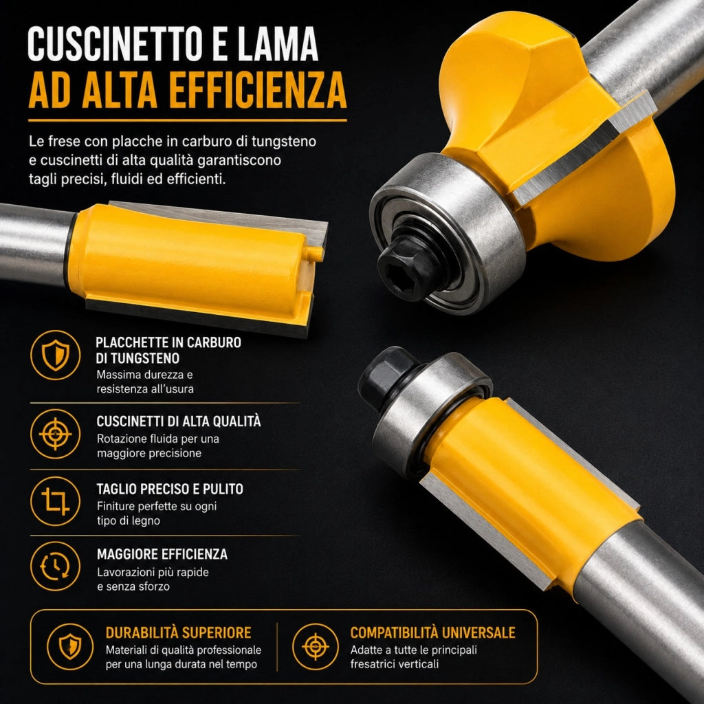 Kit Set 35 Frese Fresa Fresatrice Pantografo Punte per Legno Gambo 8 mm 610103