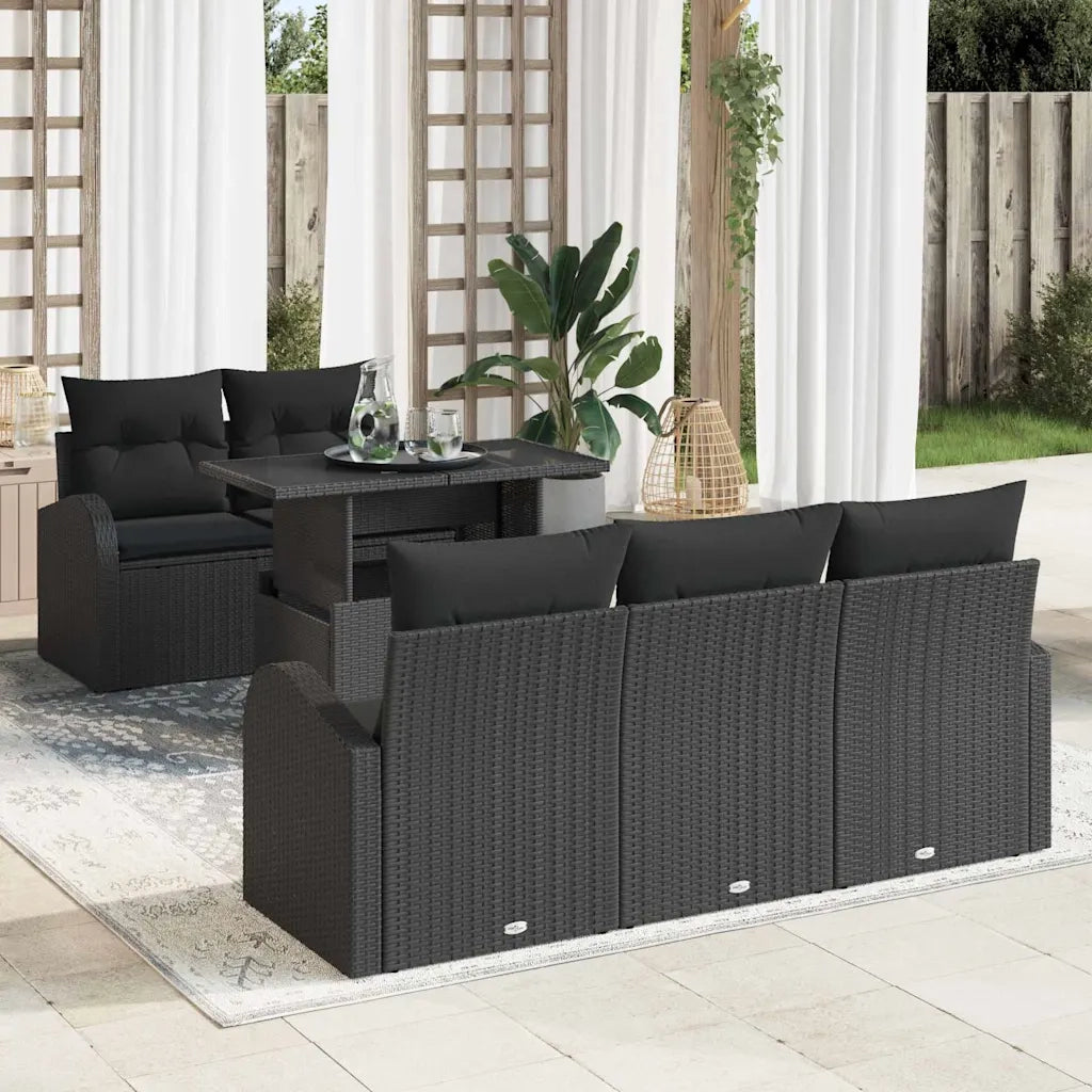 Set Divano da Giardino 6 pcs Nero Rattan in Polipropilene