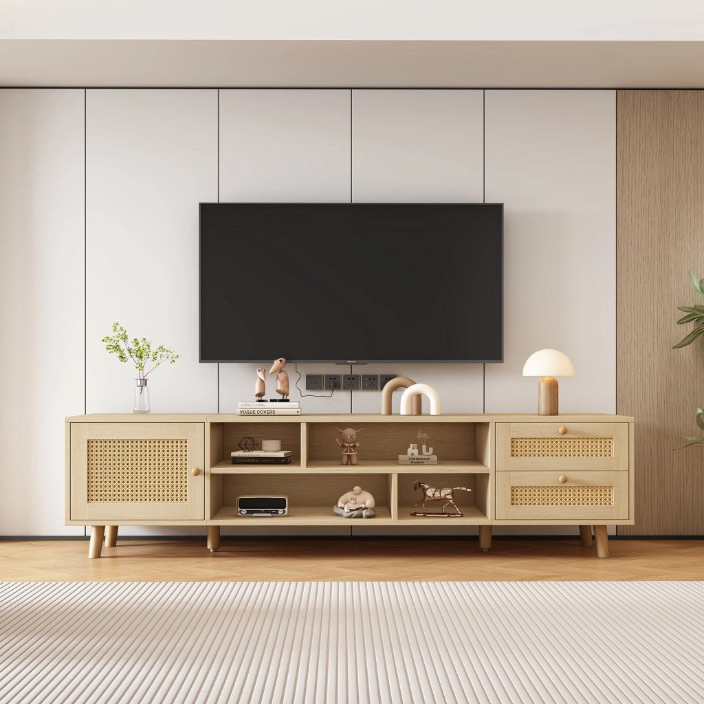 Mobile TV con 2 cassetti; 1 anta e passacavi - per soggiorno - 160x39x40.5 cm - rovere