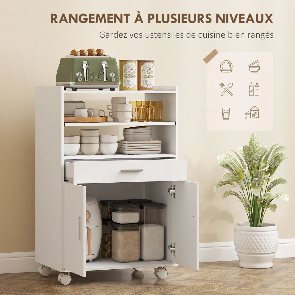 Carrello da cucina con ripiani e cassetto ¨C zephmum ¨C 59x40x92 cm, bianco