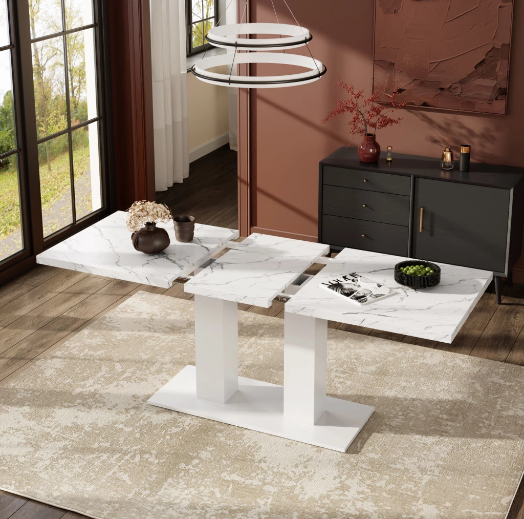 Tavolo da pranzo allungabile 140/180x70 cm per 4-8 persone in MDF bianco