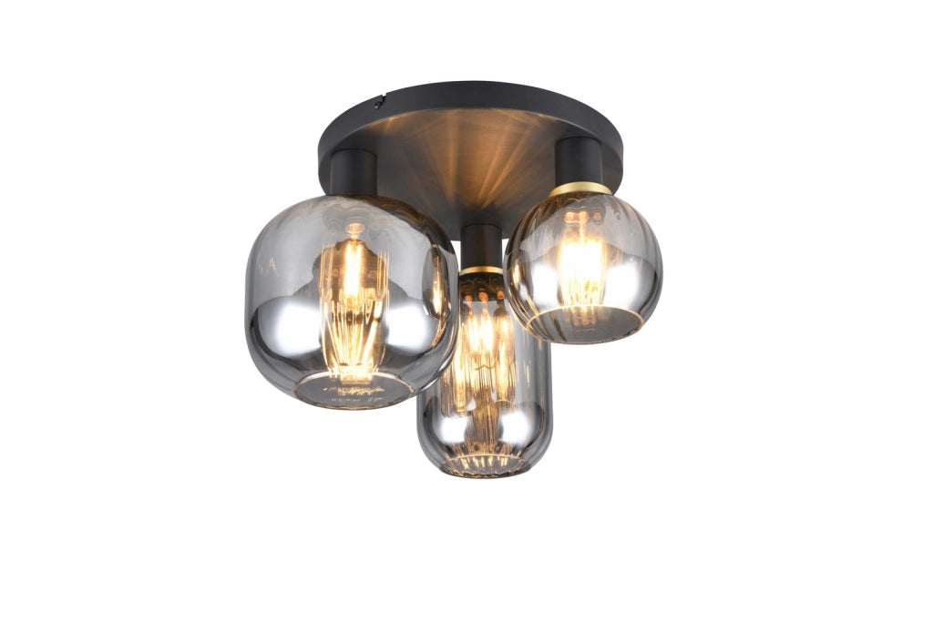 Plafoniera Trio DIVA nera vetro fumé tonda 39cm 3xE27