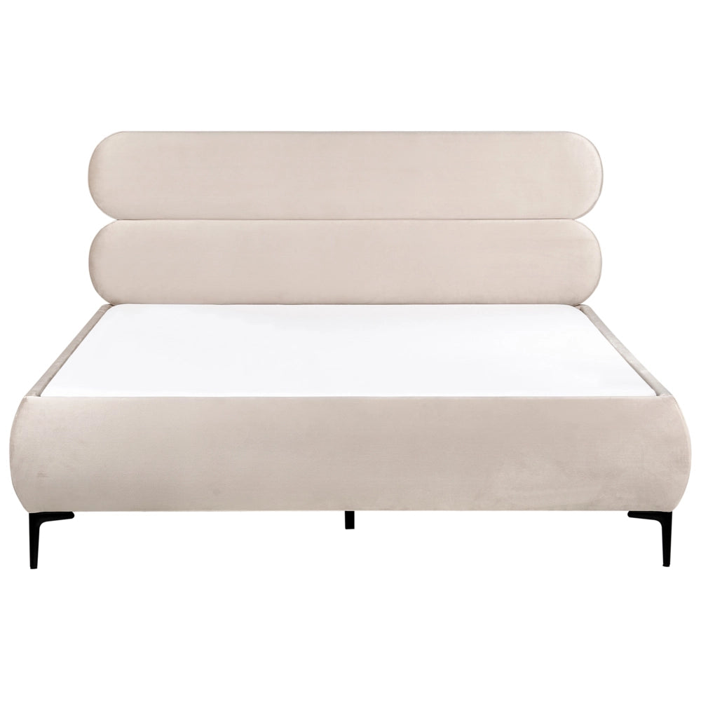 Letto con rete in velluto beige chiaro 160 x 200 cm testata gambe in metallo nero camera da letto classica minimalista