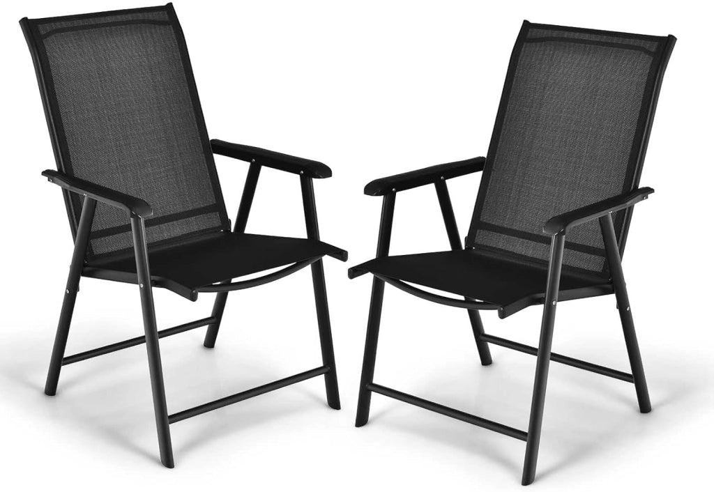 Set di 2 Sedie da Giardino Pieghevoli con Schienale Alto, Sedie da Esterno in Tessuto e Metallo, Carico 150 kg, Poltrona da Balcone, Terrazza, Sala da Pranzo, Cortile (Grigio)