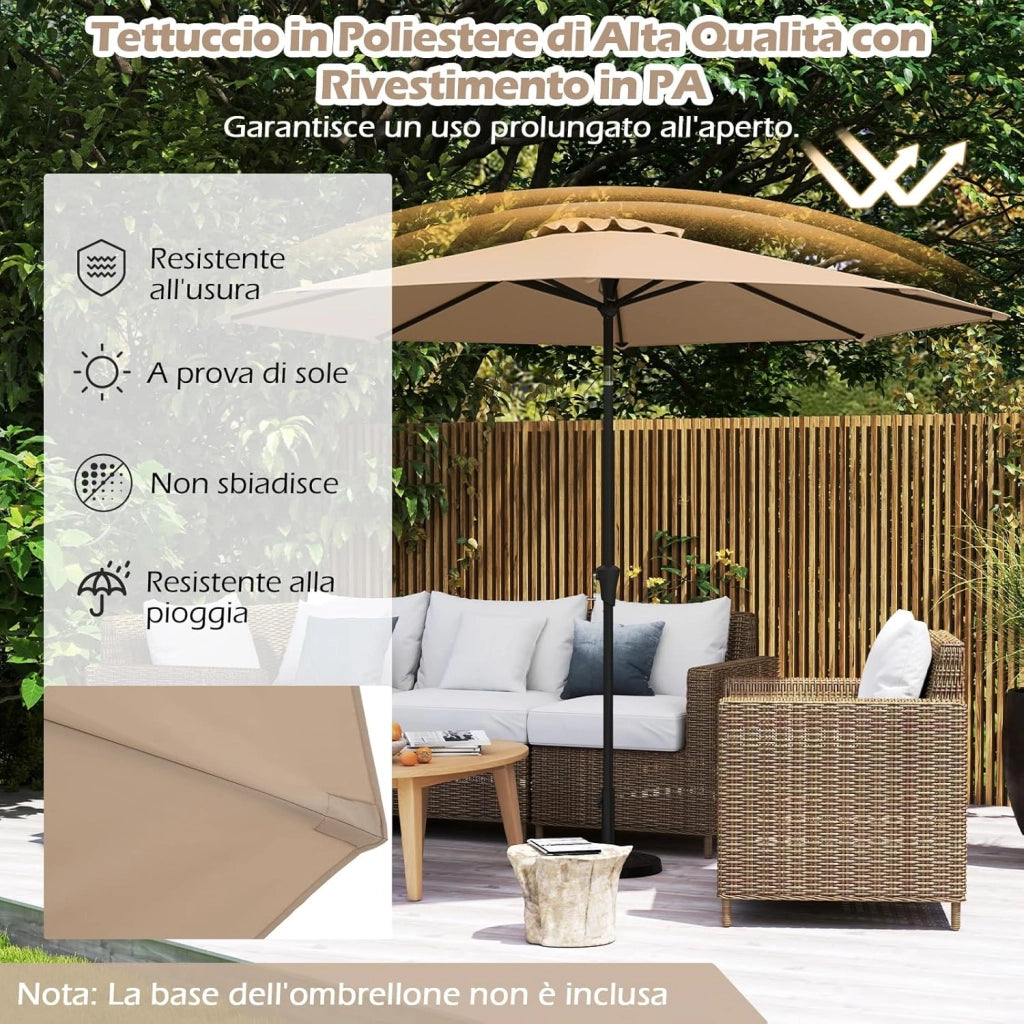 Ombrellone da Giardino, Diametro 290 cm, Ombrello da Spiaggia con Manovella e Inclinazione Regolabile, Ideale per Spiaggia, Balcone, Giardino (Beige)