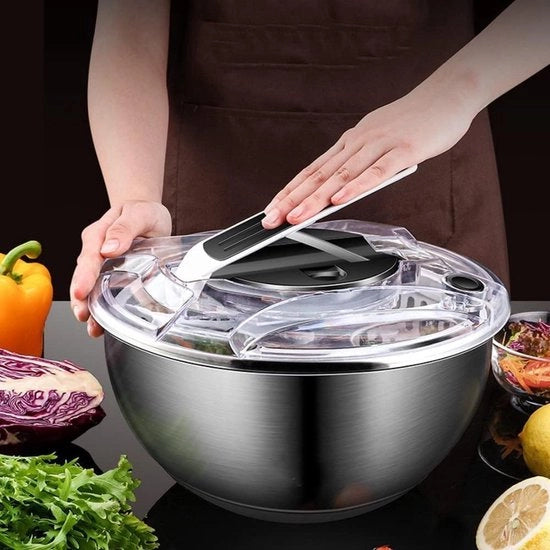 Slanciuga centrifuga in acciaio inossidabile con cestello di filtrazione, manico e coperchio Smart Lock, progettata per un rapido asciugamento, base antiscivolo, capacità di 3,5 litri, centrifuga per frutta e verdura per asciugatrici di frutta e verdura.