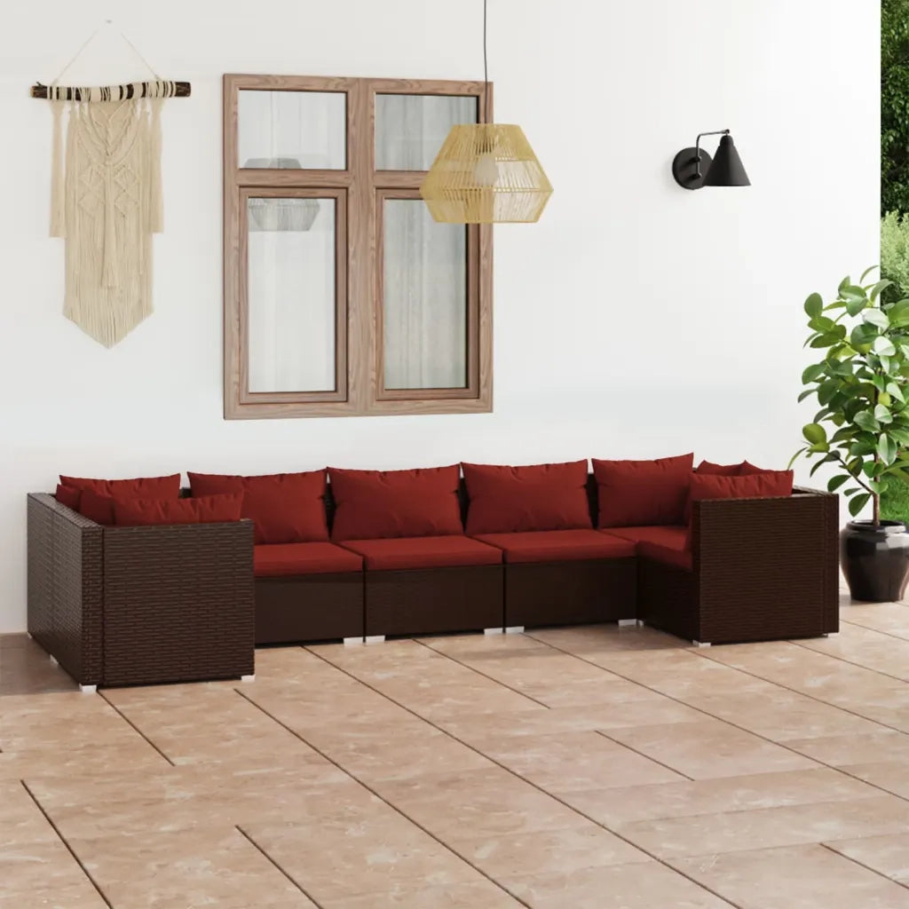 Set Divani da Giardino 7 pz con Cuscini in Polyrattan Marrone cod mxl 41723