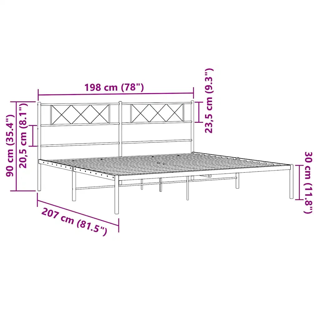 Letto matrimoniale | Letto per adulti | Giroletto con Testiera Metallo Bianco 193x203 cm