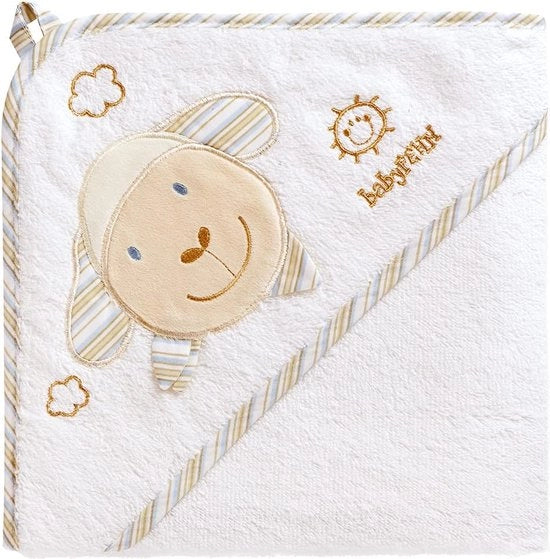 Badhanddoek con cappuccio/bad-poncho di cotone con motivo animale per bambini da 0+ mesi, dimensioni: 80x80cm, pecora, Schaf, BabyLOVE