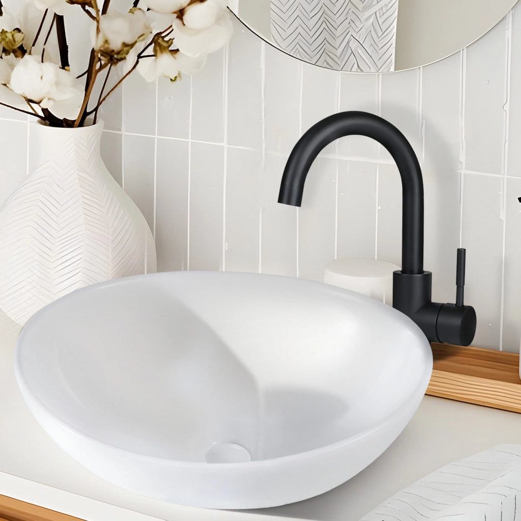 ZMH Lavabo ovale da appoggio in ceramica bianco lucido 41x33x14,5cm