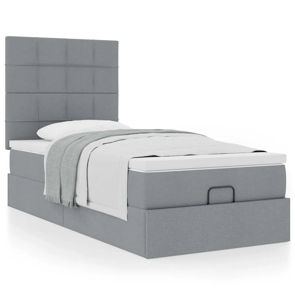 Pouf Letto con Materasso Grigio Chiaro 90x200 cm in Tessuto 3313126