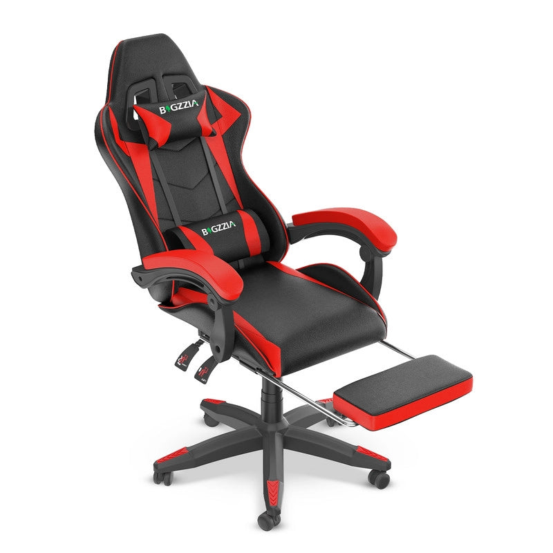 Sedia da gioco, sedia da gioco ergonomica  in similpelle,altezza regolabile, con poggiatesta e supporto lombare, poggiapiedi, nero e rosso
