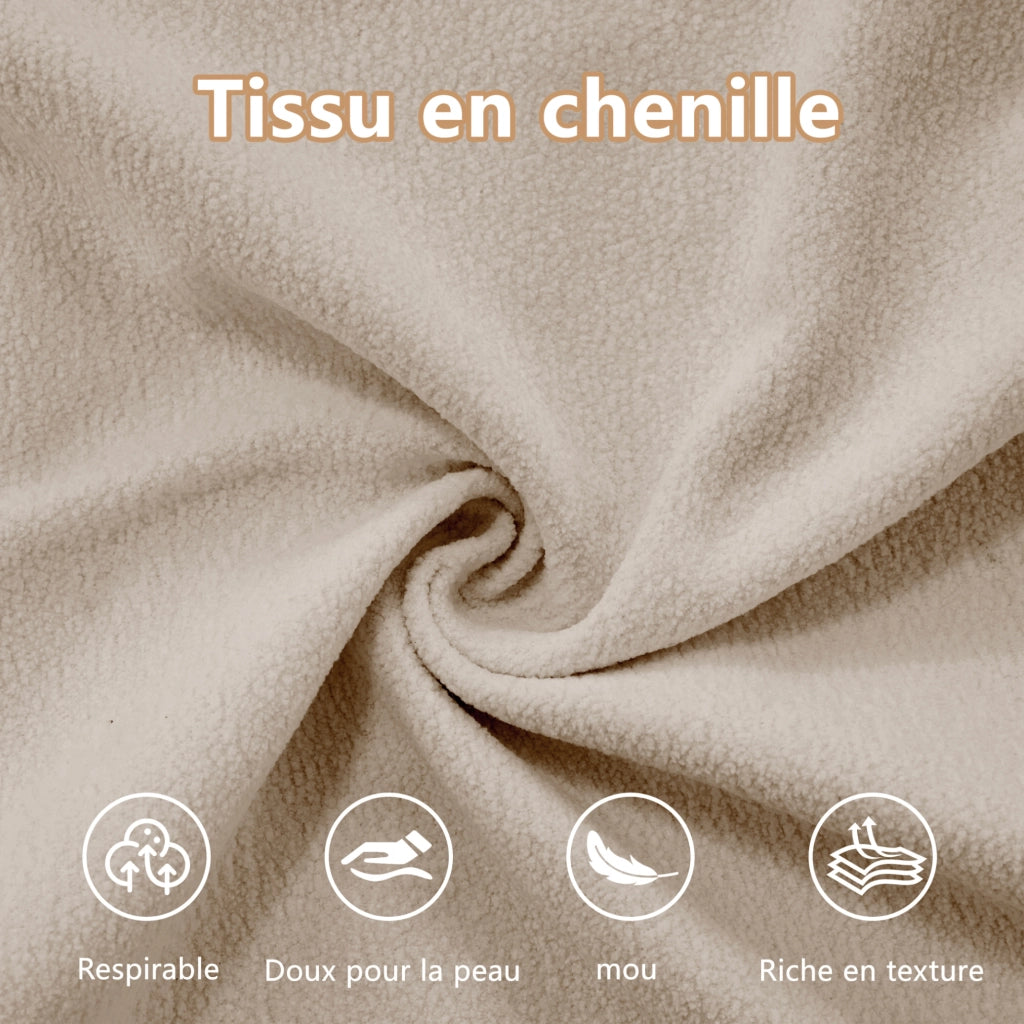 Divano Angolare Modulare a U in Chenille Vintage Marrone Chiaro, 4 Posti con Pouf Mobile