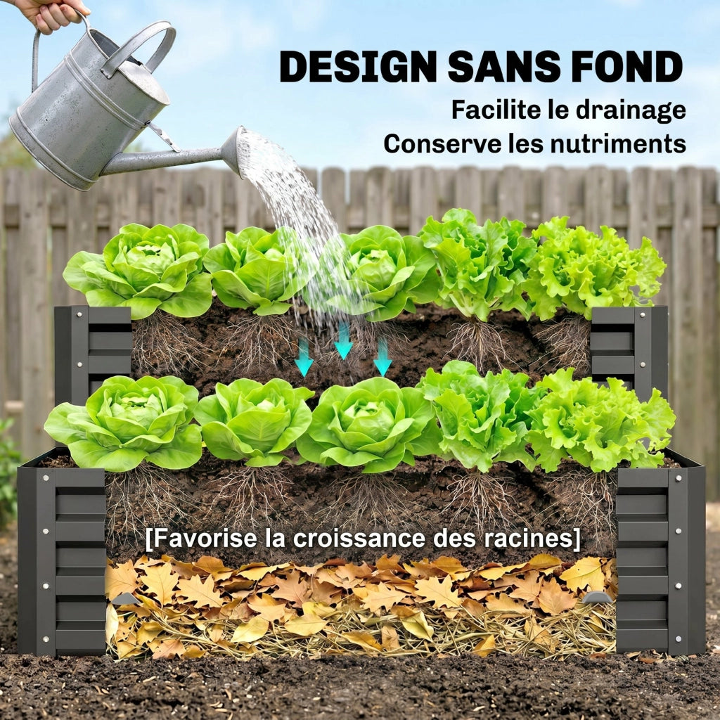 Letto da giardino a due livelli per orto ¨C zephmum ¨C grigio scuro 120x101x58 cm
