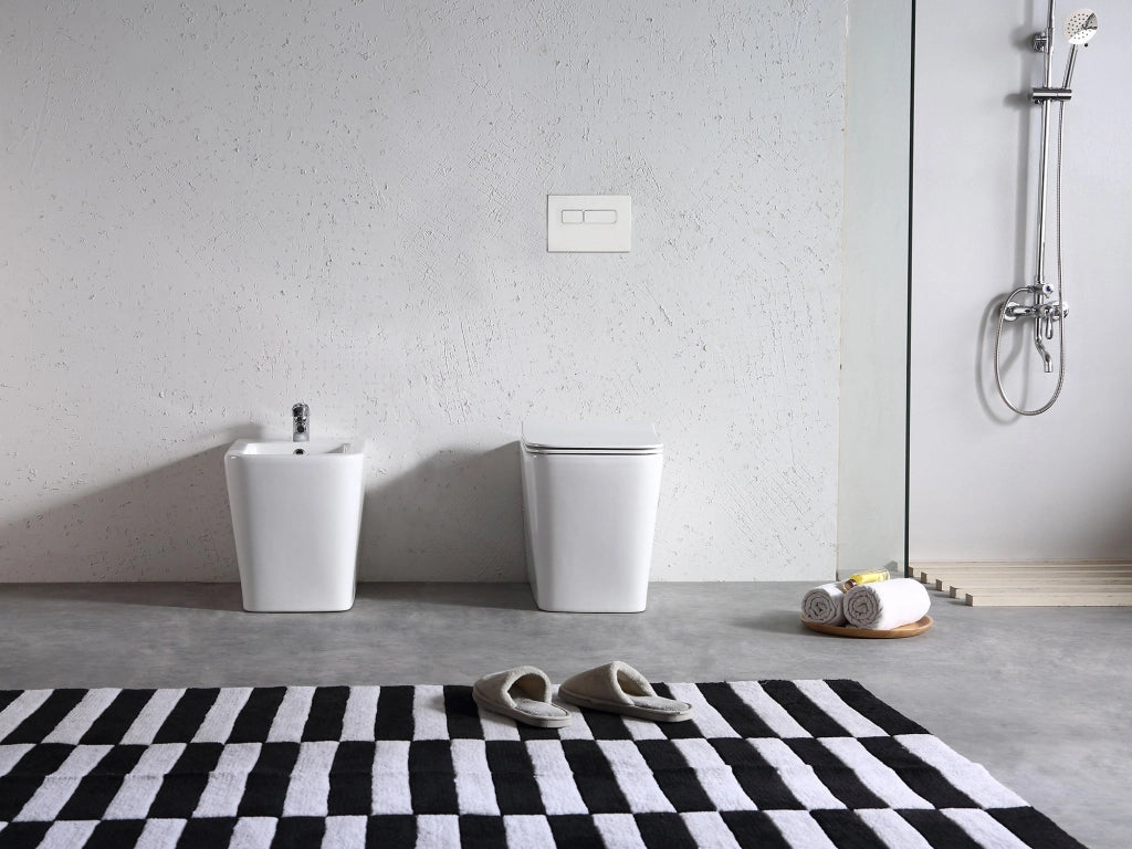 Sanitari a Terra Filo Muro Wc Bidet Copriwater Sof Close Bianco Edge Rimles