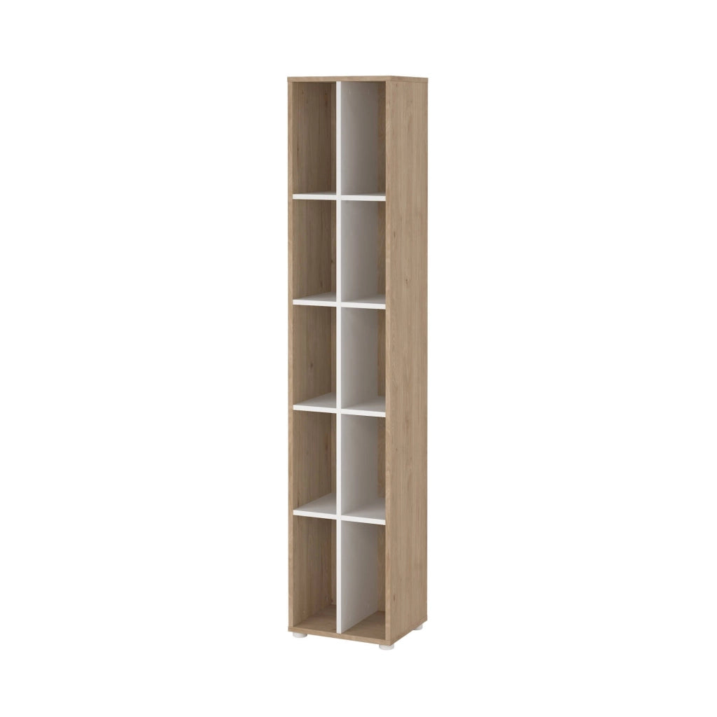 Libreria Erevan, Scaffale da ufficio, Mobile portalibri, Biblioteca, 41x34 h205 cm, Rovere e Bianco
